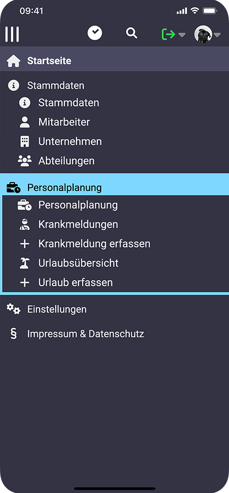 screenshot Pico®️Time Hauptmenu-Navigation-Mobile