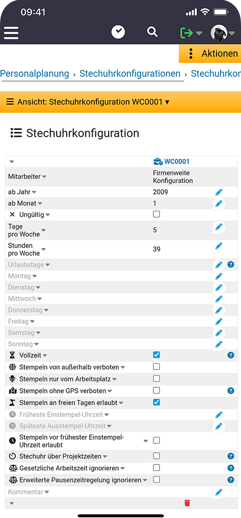 screenshot Pico®️Time Stechuhrkonfiguration-Personalplanung