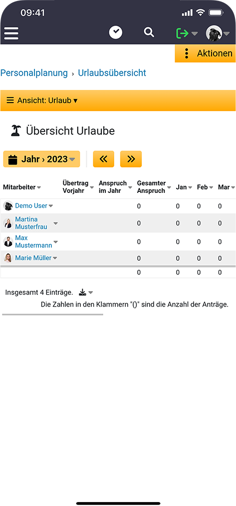 screenshot Pico®️Time Urlaub-Uebersicht