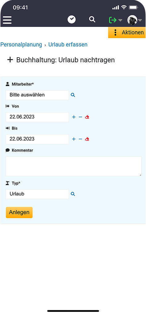 screenshot Pico®️Time Urlaub-nachtragen-erfassen
