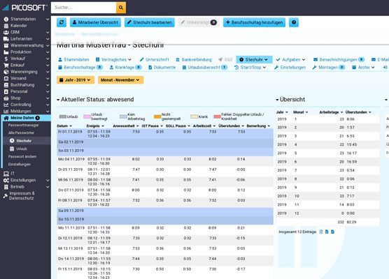 screenshot ERP Zeiterfassung Personalzeiterfassung