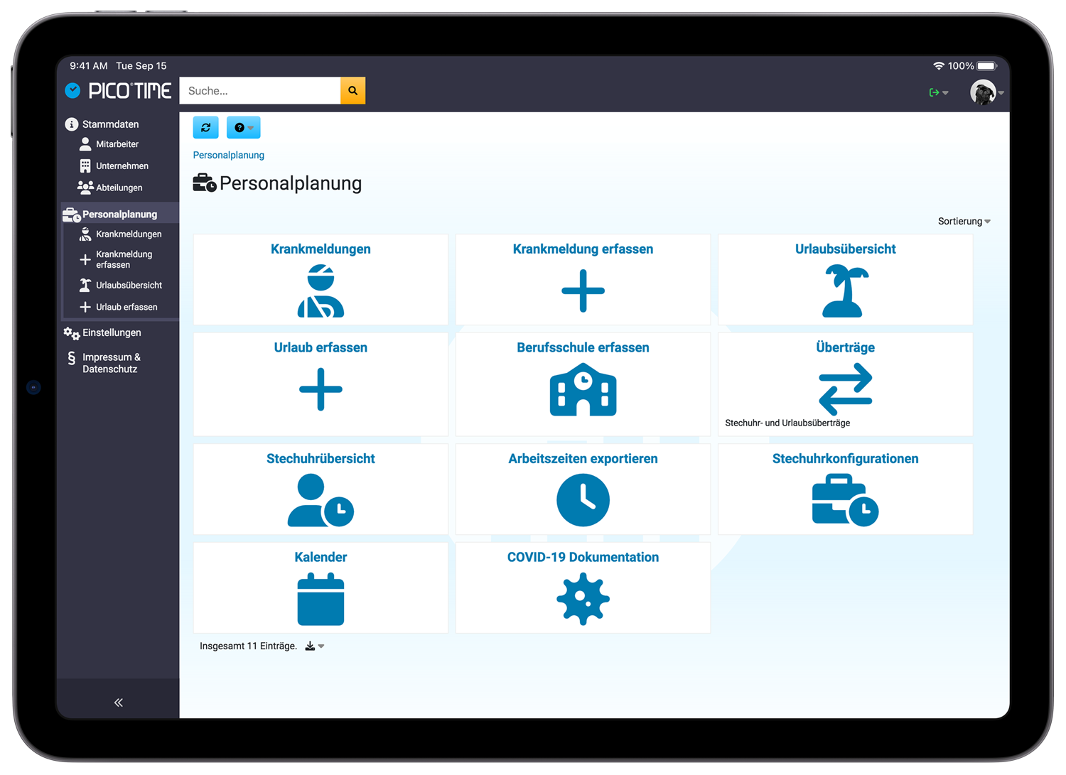 Zeiterfassung Startseite-Personalplanung PicoTime Ipad